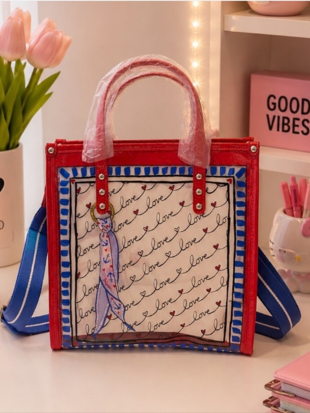 Brighton-Striped " Love " ♥️ Clear Vinyl Tote Bag - Crossbody - Picture 5 of 7